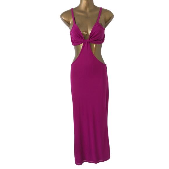 Cult Gaia Bratz RARE Sz M KUMI Cutout Hot Pink Raspberry Midi Dress - Picture 8 of 8
